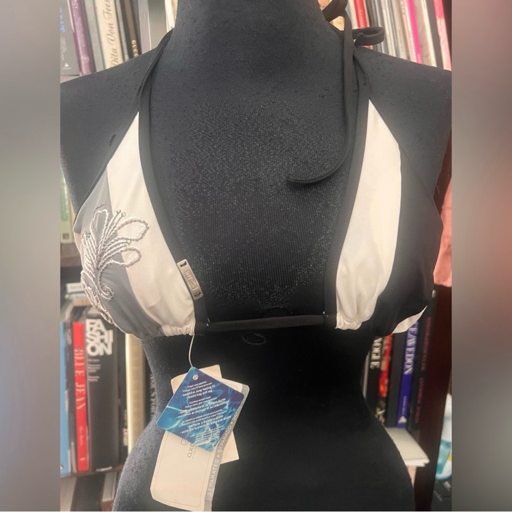 Speedo Black and White Embroidered Halter Bikini Top